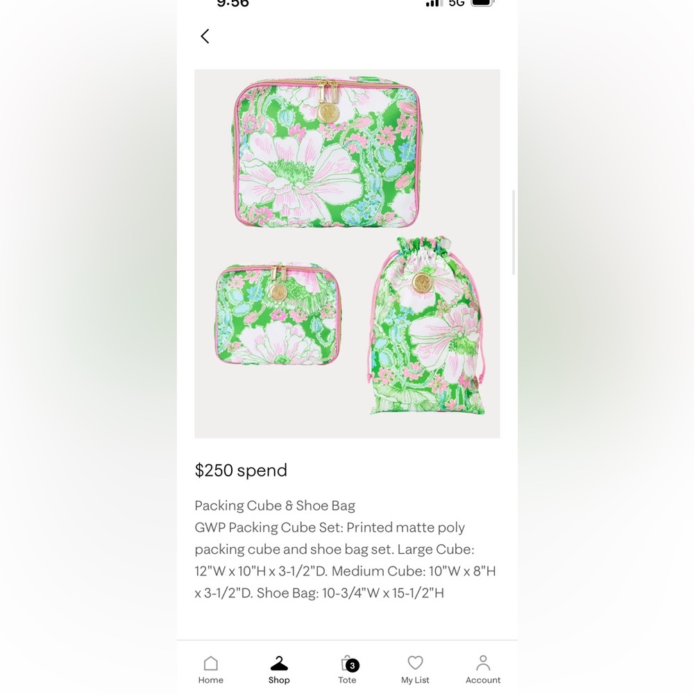 💚💚💚NIP Lilly Pulitzer GWP packing cube set of 3 in poppyland🌸🌸🌸